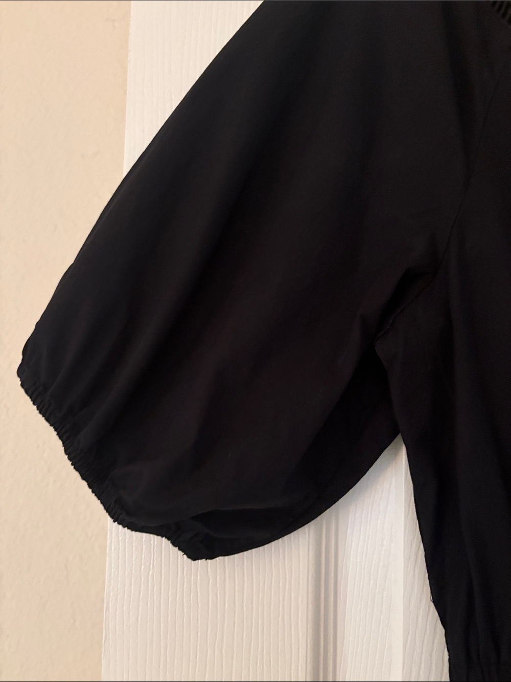 Ann Taylor Black Tiered Midi Dress with Puff Sleeves and Eyelet Detail - Picture 6 of 9